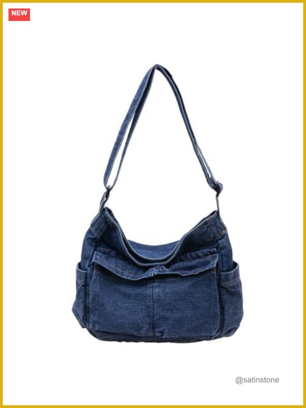 Denim Crossbody Bag Adjustable Strap Multiple Pockets Everyday